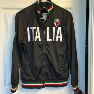 Italian Black Bomber Jacket with Tricolor Accents